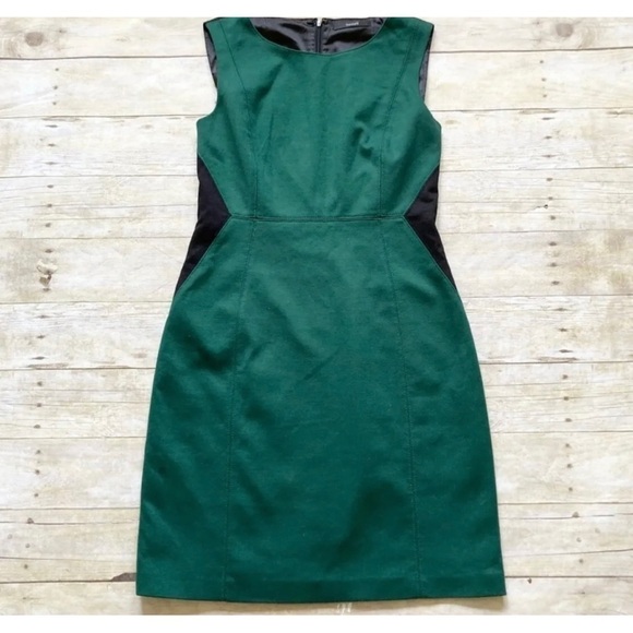 Tahari Sz 10 Emerald Hunter Green Black Sheath Dress Christmas Figure Flattering - Picture 3 of 16